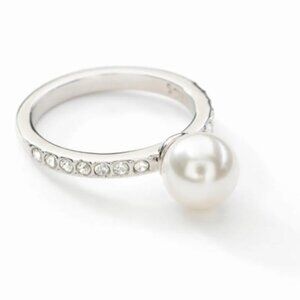 Touchstone Crystal by Swarovski LUSTER RING Crystal Pearl Rhodium Plating Size 6